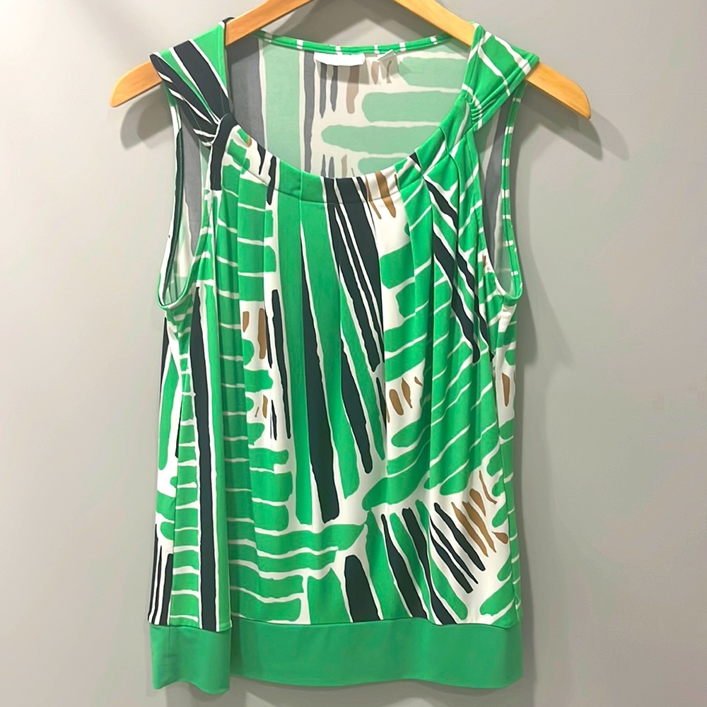 New York & Co. green & navy printed stretch top